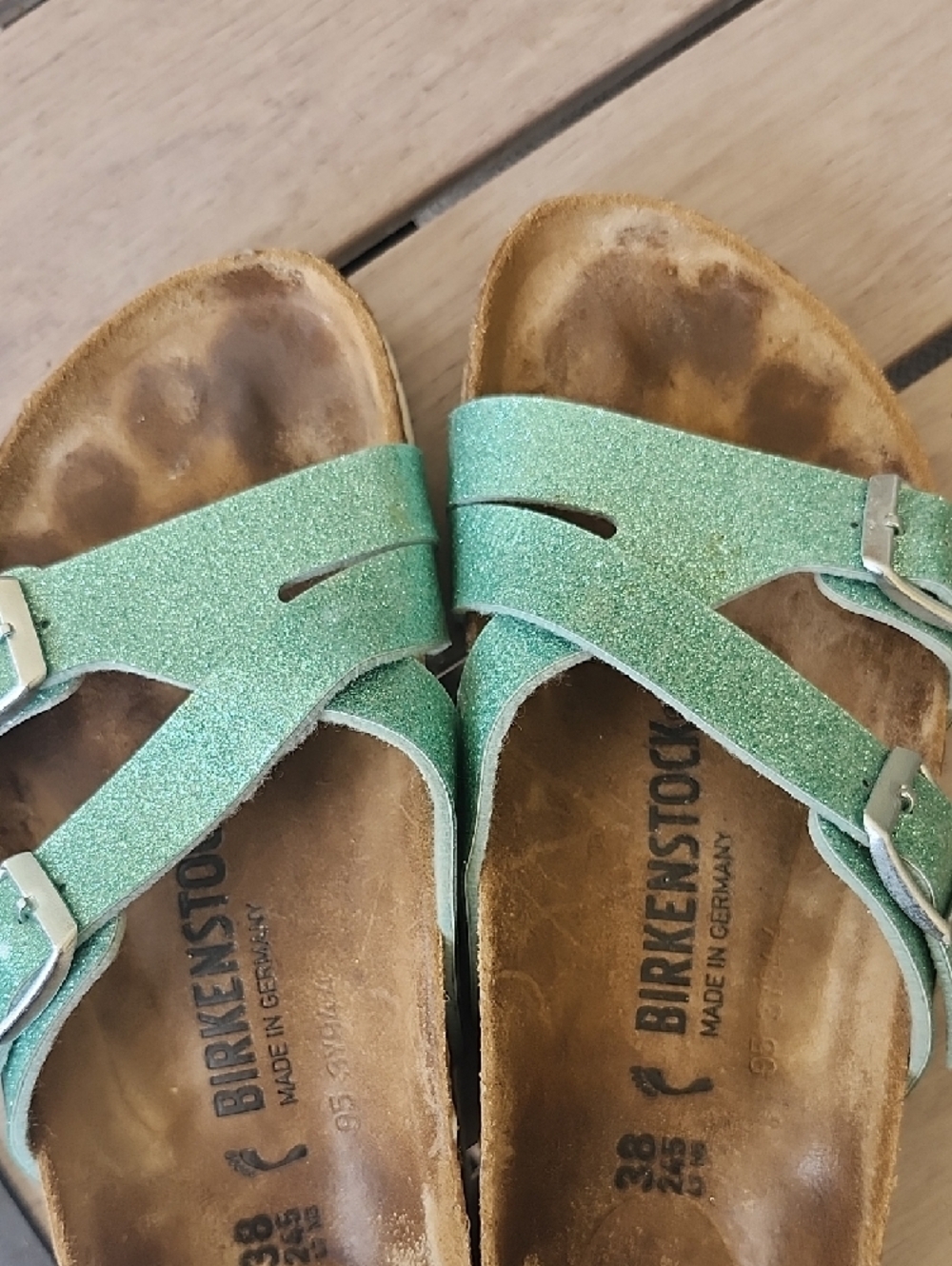 Birkenstock Green Glitter Double-Strap Sandals - Picture 6 of 6